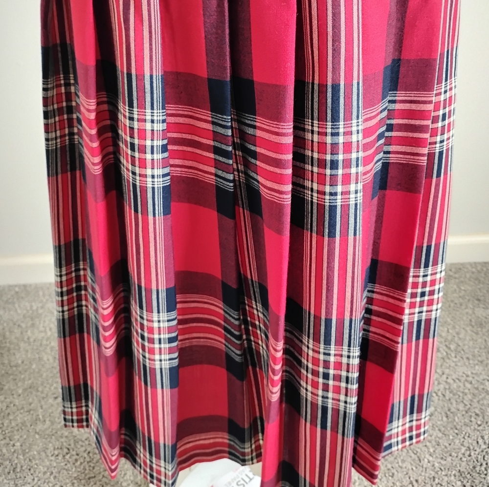 Pendleton Vintage 80s Wool Pleated Maxi Skirt Preppy Navy Blue Red Plaid Size 8 - Picture 12 of 15